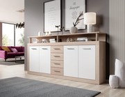 Komód 4 ajtóval és 4 fiókkal Sonoma tölgy / fehér színkombinációban – XXL LUNA