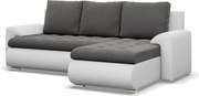 Tokio sarokkanapé, 2 ágyneműtartóval, bársony + műbőr, jobboldali, szürke - fehér