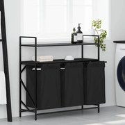 fekete tölgyfa mosodai kosár 3 rekeszes polcokkal