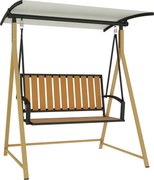 Outsunny 2 személyes kültéri kertihinta fa mintával, állítható napernyővel és fém kerettel, 240 kg terhelhetőség, 142x112x162 cm, természetes és bézs