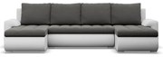 Tokio U alakú sarokkanapé, 3 ágyneműtartóval, bársony + műbőr, univerzális oldal, szürke - fehér
