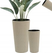 Magas Kaspó Bézs Coffee 36 CM, Bordázott Betéttel