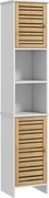 HOMCOM Modern Fürdőszobai Oszlopos Magas Fürdőszobaszekrény Állítható Polcokkal és Stabilitást Növelő Bambusz Ajtóval 35x30x170 cm Fehér és Természete