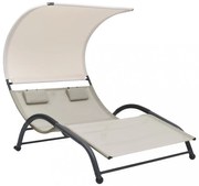 krémszínű kétszemélyes textilén napozóágy napellenzővel