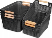 6 db műanyag tároló doboz, fekete, dobozok