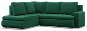 Tokio sarokkanapé, L alakú háttámlával, 2 ágyneműtartóval, bársony, baloldali, zöld