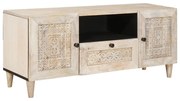 TV szekrény fiókkal Fehér 105 x 33 x 46 cm tömör mangófa
