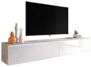 MENDES D 180 TV asztal, 180x30x32, beton/fehér fényes + LED