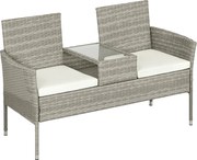 Outsunny 2 személyes kültéri pad középső kávézóasztallal, acél, PE rattan és poliészter, 137x59x82 cm, szürke és krém | Aosom