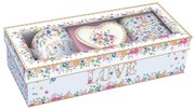 Virág mintás porcelán bögre fém dobozzal és teafiltertartóval szett díszdobozban Easy Life Mon Amour