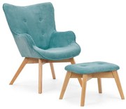 Türkiz kordbársony fotel lábtartóval Niko – Ropez