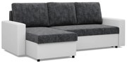 Panama sarokkanapé, 2 ágyneműtartóval, fonott + műbőr, univerzális oldal, sötétszürke - fehér