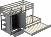 Emeletes ágy 90*200 gyerek kihúzható ágy fiókos szekrény Szürke