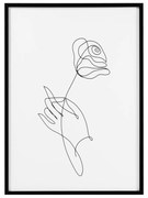 Keretezett poszter, vonalrajz rózsa, 50x70 cm, fekete-fehér  - MA ROSE