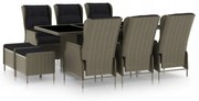 9 részes barna kültéri polyrattan étkezőgarnitúra párnákkal