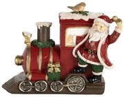 Piros mozdony mikulással 16x10x13 cm karácsonyi figura