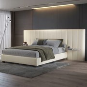 Kárpitozott ágy 160 x 200 cm, dupla meghosszabbított fejtámla bézs