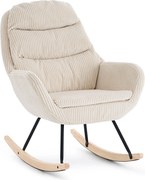Hintaszék, relaxációs szék, szoptatós fotel kordbársony kárpitozással, krém-bézs színű