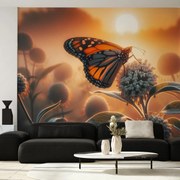 Fotótapéta - Virágos fal - kék (147x102 cm)