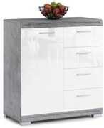 Mazzoni SIMPLE KD1SZ4 keskeny komód Millenium Beton/Fehér Fényes - KOMÓD NAPPALIBA 4 FIÓKOS