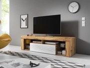 TV-szekrény 140 cm, Wotan tölgy/magasfényű fehér színkombinációban EVEREST HUGO