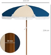 Outsunny Egyenes kertiparány, dönthető kerek napernyő Ø 213 cm fodrokkal, magas sűrűségű UV-álló poliészter ponyva, leválasztható rúd, 8 borda - vinta