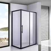 Stuxi Nizza Black 100x70 aszimmetrikus szögletes tolóajtós zuhanykabin 6 mm vízlepergető biztonsági üveggel, fekete elemekkel, 200 cm magas
