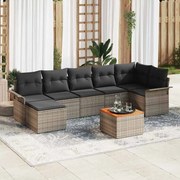 Kerti Kanapé Szett 8 pcs Szürke Poli rattan, acél, tömör akácfa