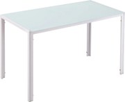 HOMCOM Üveg Étkezőasztal Téglalap Forma 4-6 Fő Számára Fém Lábakkal Multifunkcionális Konyha és Nappali 120x60x75 cm Fehér | Aosom