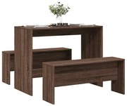 3 részes barna tölgy színű szerelt fa étkezőasztal és pad