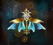 Illusztráció Steampunk key with blue wings, Blackmoon9