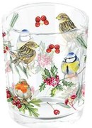 Karácsonyi üveg mécsestartó 5,5x6 cm Téli Madárdal