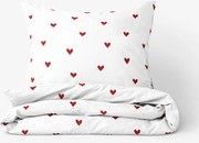 Goldea pamut ágyneműhuzat - piros szívecskék, fehér alapon 140 x 200 és 70 x 90 cm