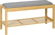 HOMCOM Bambusz Cipőpadosra, Kárpitozott ülőkével, 3 Páros Cipőhöz, Rácsos Polccal, Előszobába, 90x30x46 cm, Természetes | Aosom