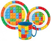 Lego mintázatú Bricks étkészlet, micro műanyag szett bögrével 350 ml