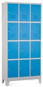 Fém szekrény - 12 doboz, 90 x 40 x 195 cm, fix lábakkal, hengerzár, kék - ral 5012