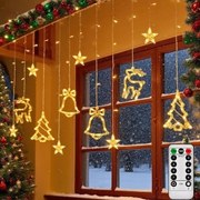 Fényfüggöny Led Karácsonyfa Fényfüzér Csengő Rénszarvas Fehér Meleg