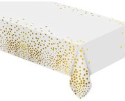 Asztalterítő fólia fehér színű arany konfetti mintákkal 137x 183 cm