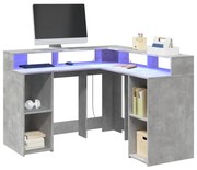 betonszürke szerelt fa íróasztal LED-világítással 130x130x91 cm