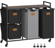 Szennyeskosár 4 rekesszel, 150 L-es ruhaválogató, fekete-szürke