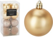 16 darabos karácsonyi díszkészlet FestiveSparkles, arany, átmérő 5 cm, műanyag, 5 cm átmérőjű