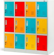 Fém öltözőszekrény, 12 rekeszes OLA, 1090 x 1200 x 450 mm, szürke-többszínű