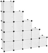 Tároló dobozok moduláris műanyag rendszerező kockák 15 db, fehér 123x31x123cm