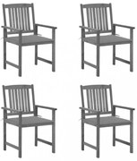 4 db szürke tömör akácfa kerti szék párnával