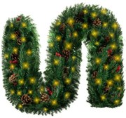 50 LED-es karácsonyi prémium elemes girland, tobozokkal, 2,7 m, meleg fehér