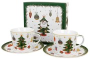 Karácsonyi fenyőfás porcelán csésze aljjal 250 ml 2 személyes dobozban Around Christmas Tree