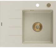 Mexen Ben gránit mosogató 1 rekesszel és csepegtetővel, jobb oldali, 600 x 500 mm, bézs, arany szifon - 6523605000-69-G