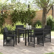 5 Részes Kerti Étkező Szett Párnákkal - Fekete Polyrattan