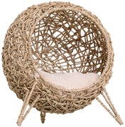 Rattan macskaház párnákkal, natúr, 52 x 58 cm