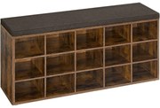 VASAGLE Cipőtartó pad, tárolós pad párnázott ülőfelülettel 30 × 105 × 48 cm, rusztikus barna színben